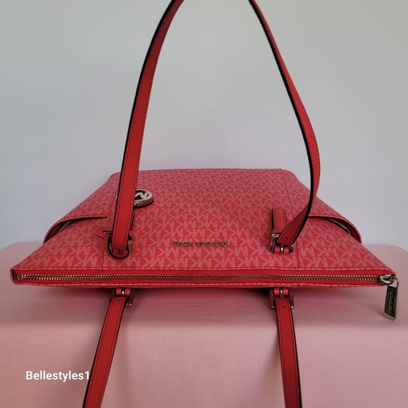 MICHAEL KORS Jet Set East West Top-Zip Signature Logo Tote Bag- Geranium color⭐ - Picture 10 of 16